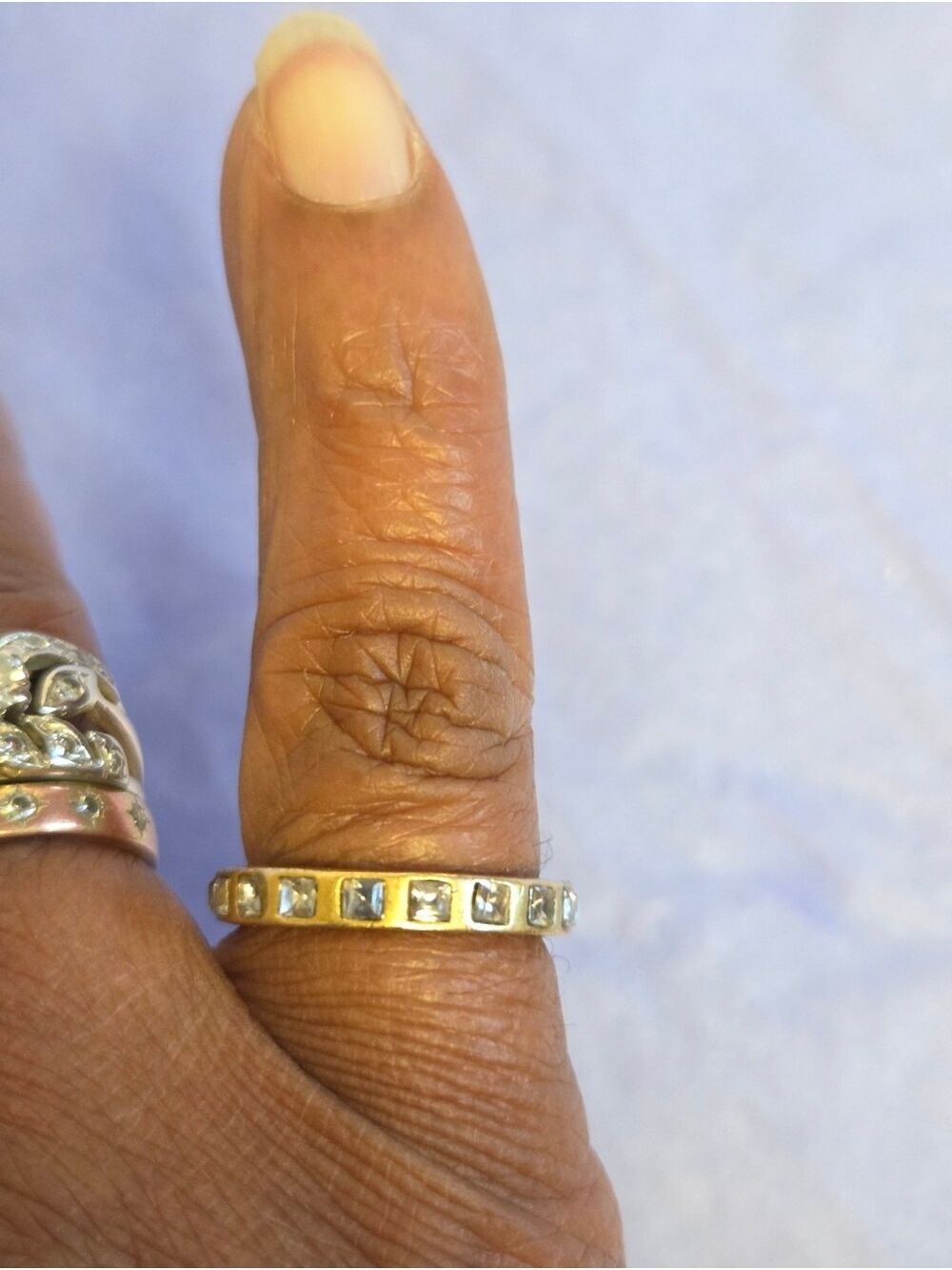 Lia Sophia Crave Brushed Thin Gold-tone Crystal Eternity Ring, Size 6.75